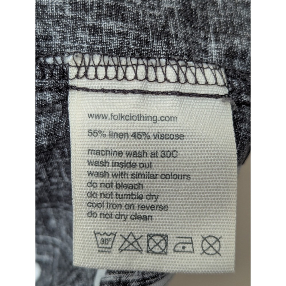 Folk Button Down Shirt Mens S Black White Abstract‎ Shell Print Linen Blend 2199 - Picture 14 of 15